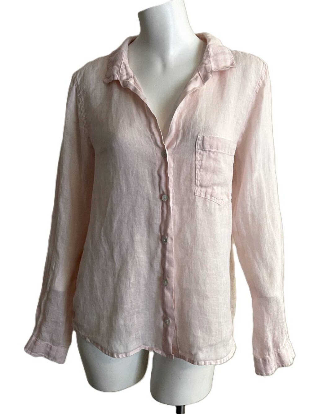 Bella Dahl 100% Linen Top Shirt Large Pale Pink Button Down Lightweight Sheer